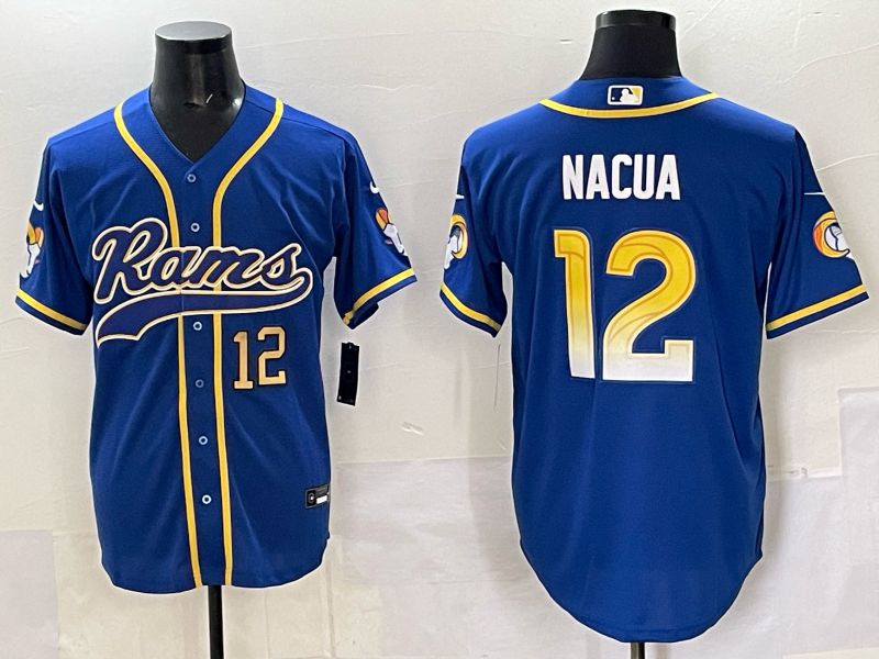 Men 2025 Los Angeles Rams 12 Nacua Blue Second generation joint name Nike Limited NFL Jersey style 05